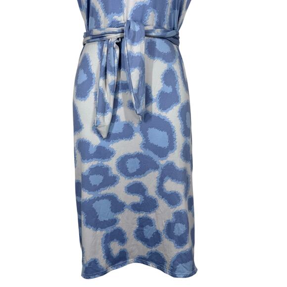 Michael Edwards Blue Animal Print Tie Front Stretch Jersey Dress Women's Large - Picture 3 of 11